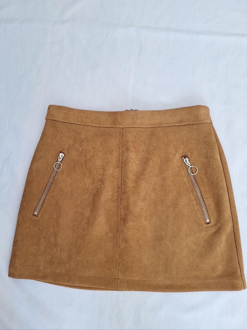Forever 21 Tan Faux Suede Mini Skirt with Silver Zip Details